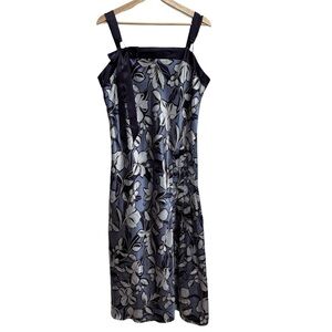 Sensara Floral Pleated Bow Midi Dress Women XL Satin Date Night Wedding Guest